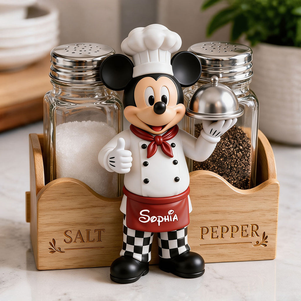 Personalized Chef Mouse Salt and Pepper Shaker Set Gift Wooden Pen Holder GradoCreations