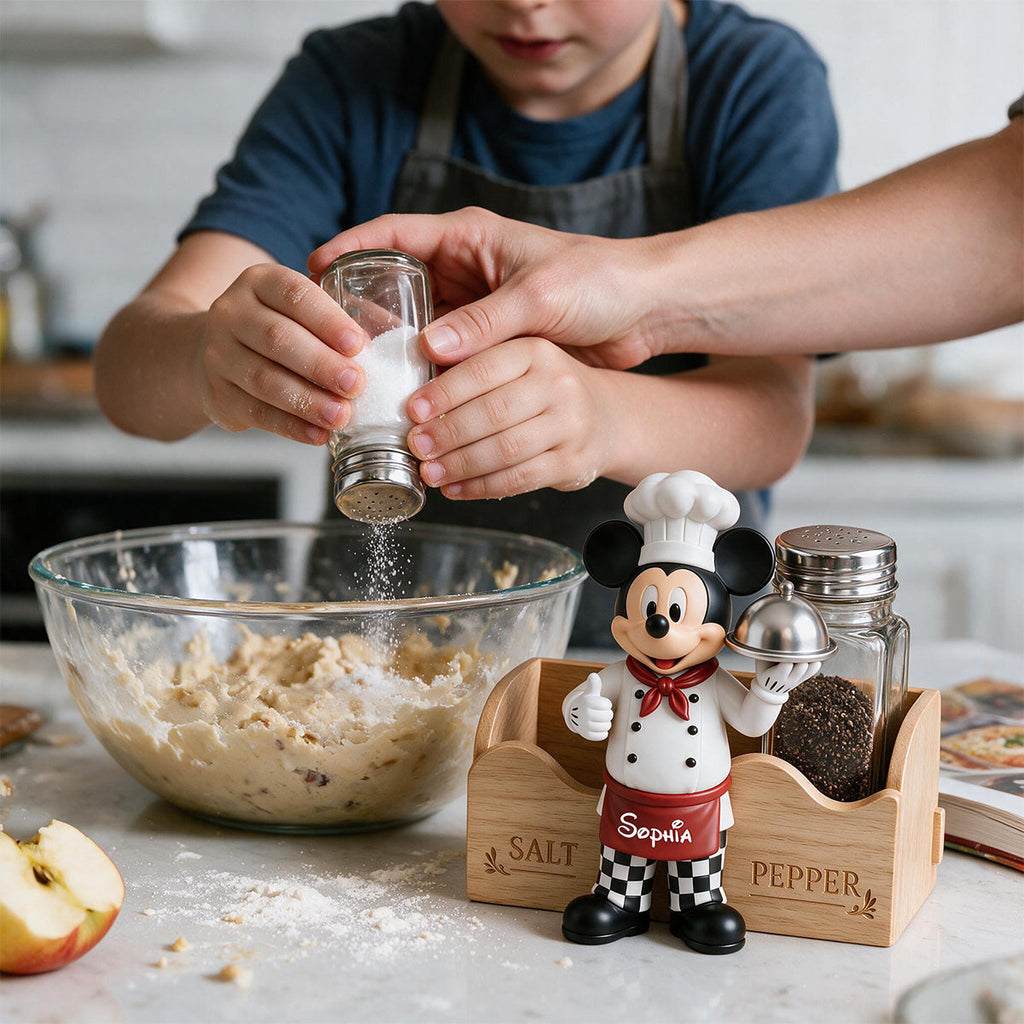 Personalized Chef Mouse Salt and Pepper Shaker Set Gift Wooden Pen Holder GradoCreations