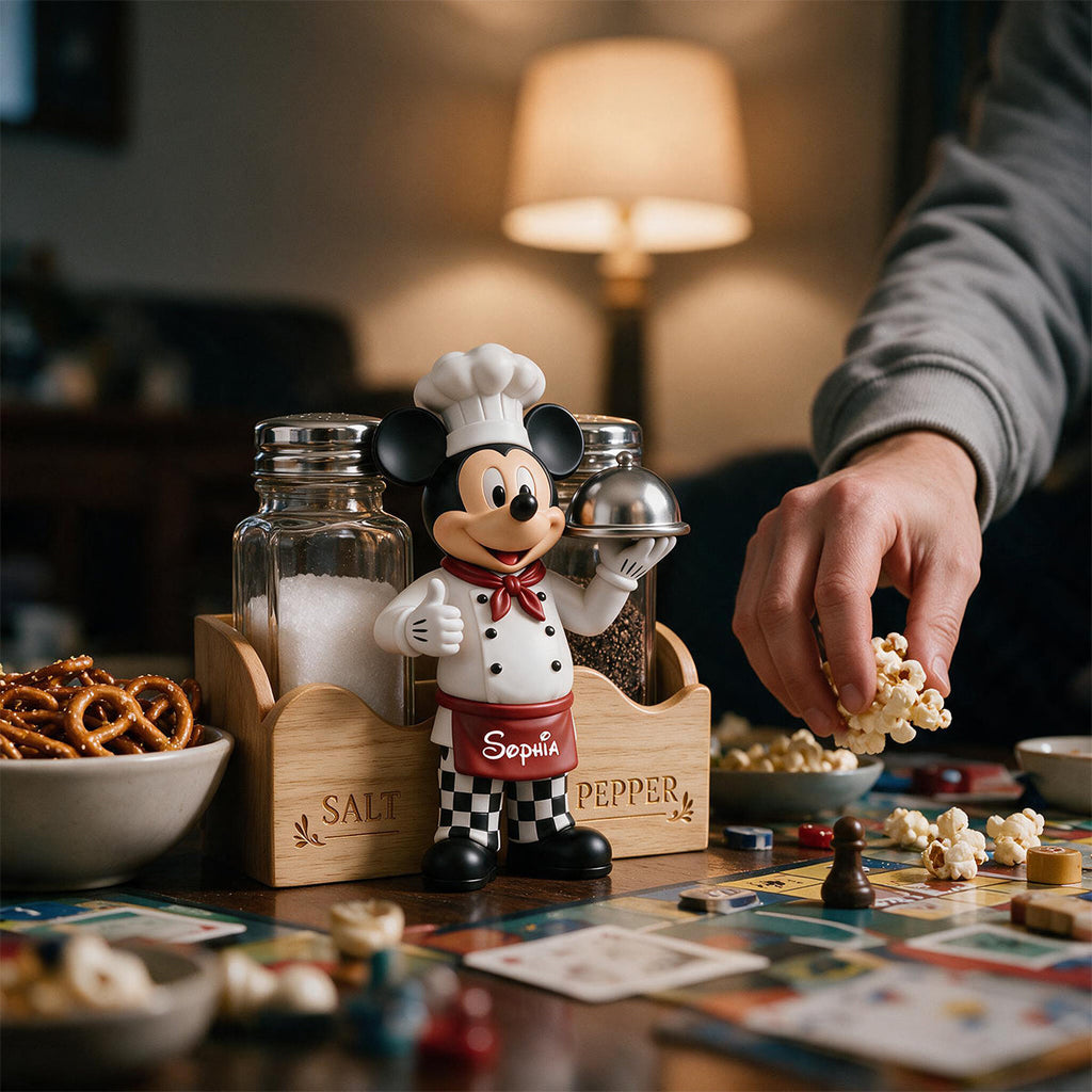 Personalized Chef Mouse Salt and Pepper Shaker Set Gift Wooden Pen Holder GradoCreations