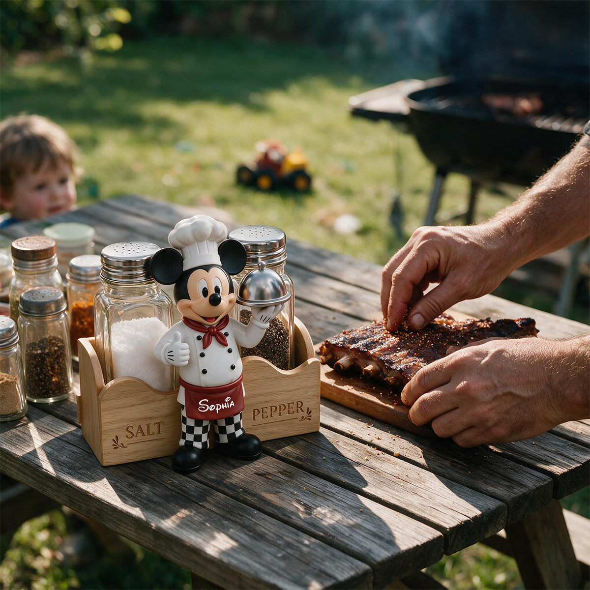 Personalized Chef Mouse Salt and Pepper Shaker Set Gift Wooden Pen Holder GradoCreations