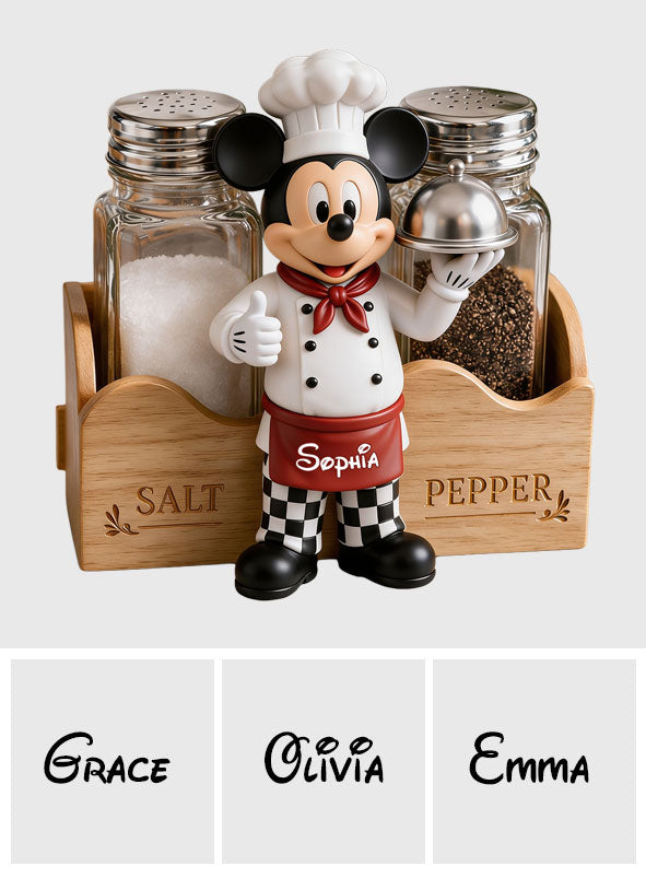 Personalized Chef Mouse Salt and Pepper Shaker Set Gift Wooden Pen Holder GradoCreations