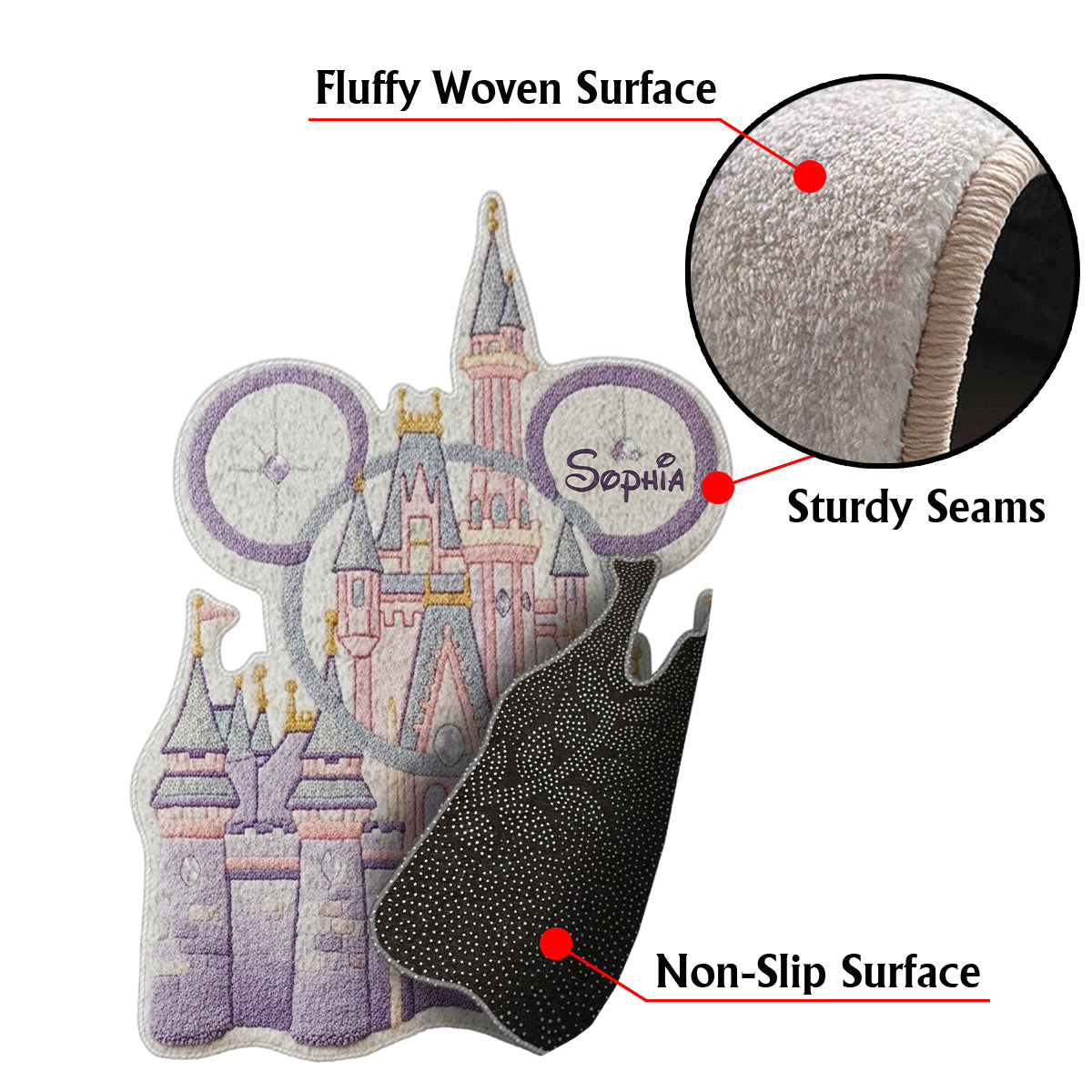 Personalized Magical Castle Non-Slip Rug for Kids Bedroom Non-Slip Tufted Rug GradoCreations