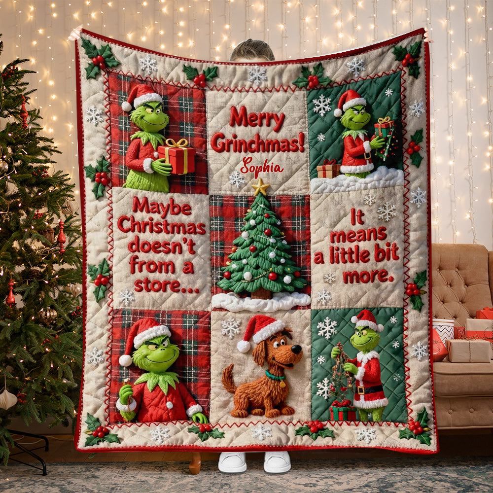 Personalized Merry Grinchmas Blanket Custom Name Gift Blanket GradoCreations
