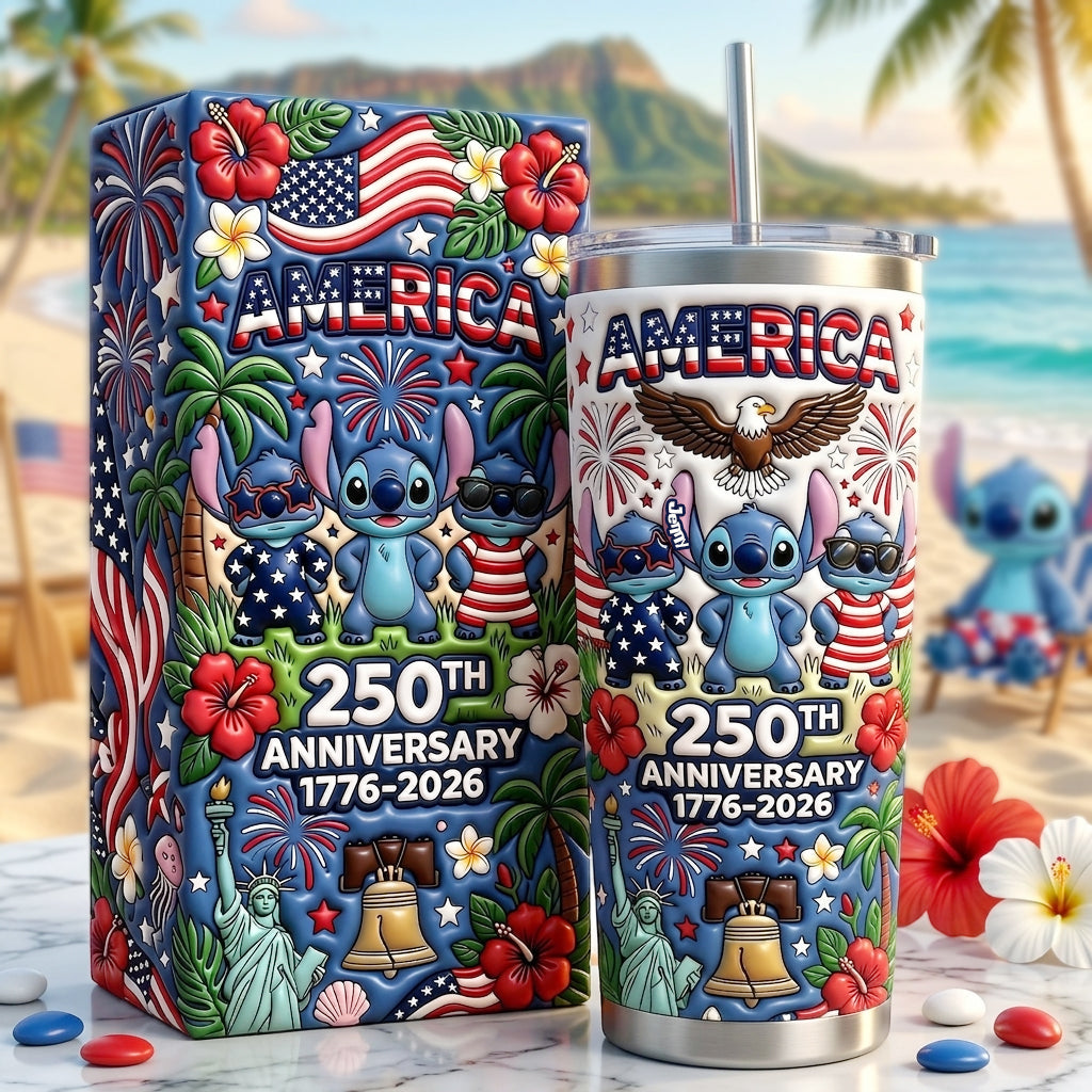 Personalized Cute Blue Alien Tumbler 250th Anniversary Gift with Box Tumbler With Gift Box GradoCreations