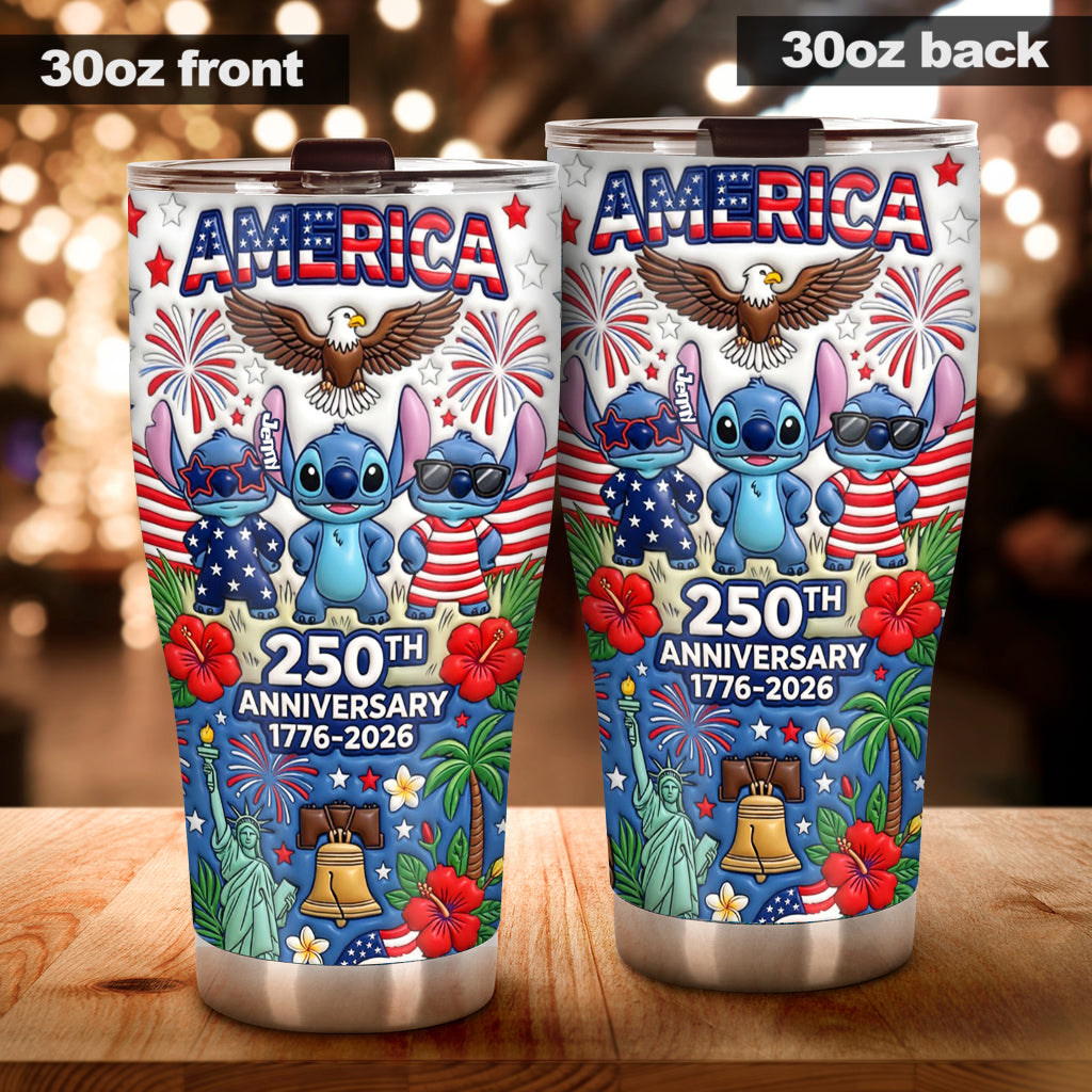 Personalized Cute Blue Alien Tumbler 250th Anniversary Gift with Box Tumbler With Gift Box GradoCreations