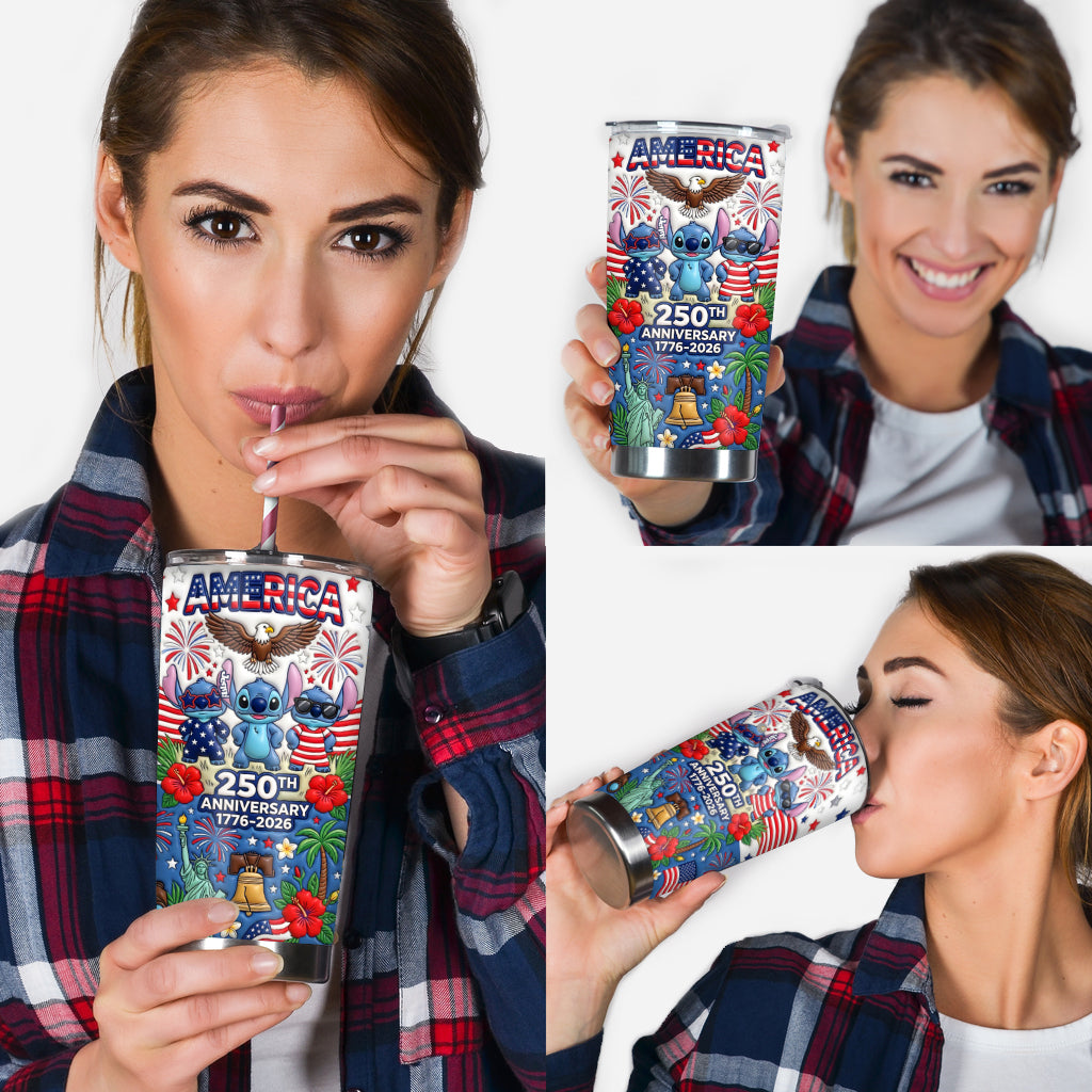 Personalized Cute Blue Alien Tumbler 250th Anniversary Gift with Box Tumbler With Gift Box GradoCreations