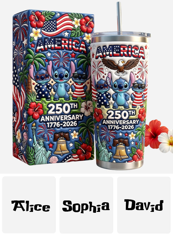 Personalized Cute Blue Alien Tumbler 250th Anniversary Gift with Box Tumbler With Gift Box GradoCreations