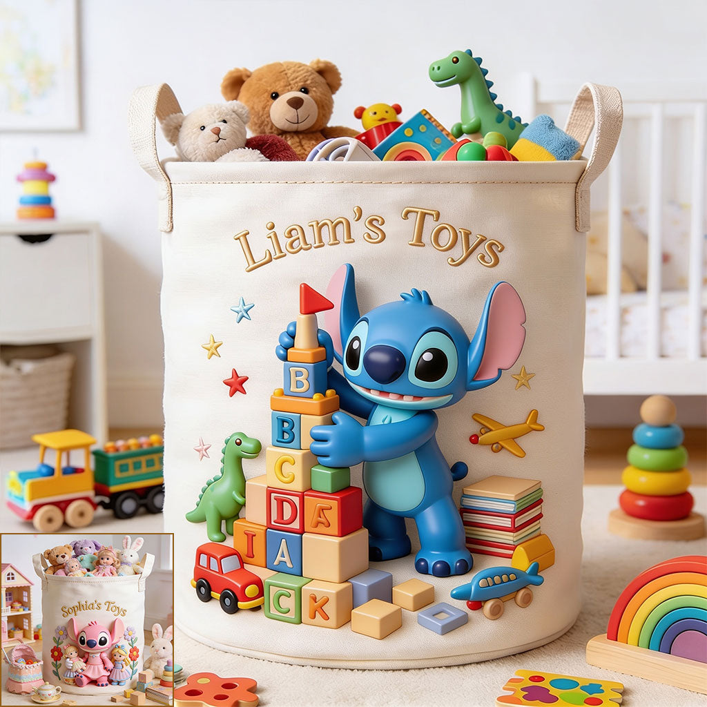 Personalized Kids Toy Storage Basket with Blue Alien Design for Gifts Storage Basket GradoCreations