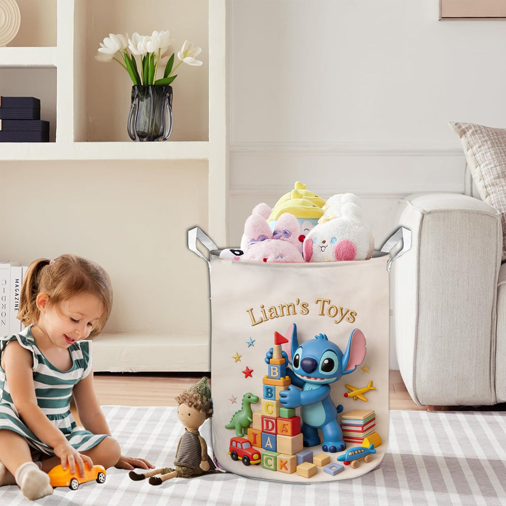 Personalized Kids Toy Storage Basket with Blue Alien Design for Gifts Storage Basket GradoCreations