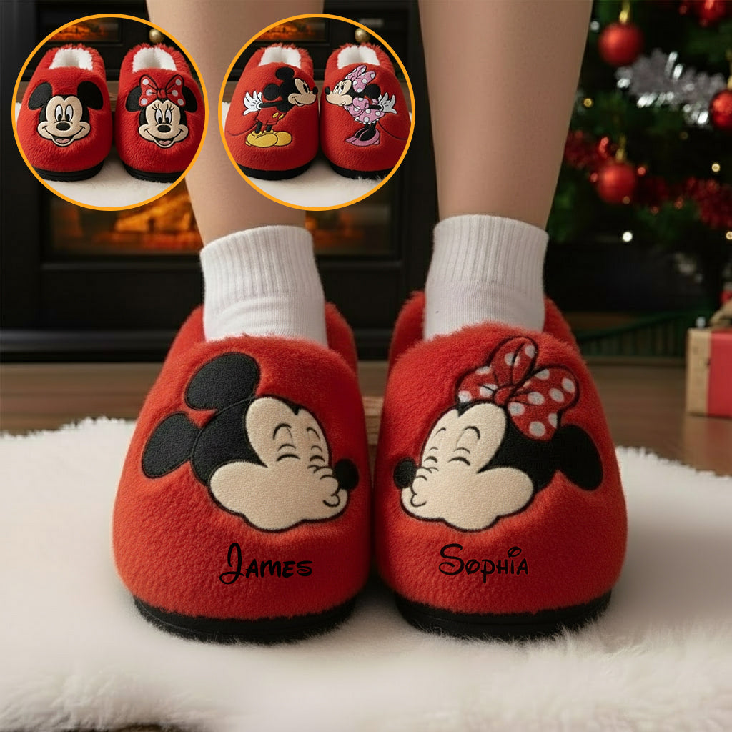 Personalized Cartoon Mouse Couple Christmas Slippers Gift Slippers GradoCreations
