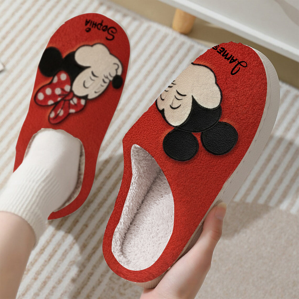 Personalized Cartoon Mouse Couple Christmas Slippers Gift Slippers GradoCreations