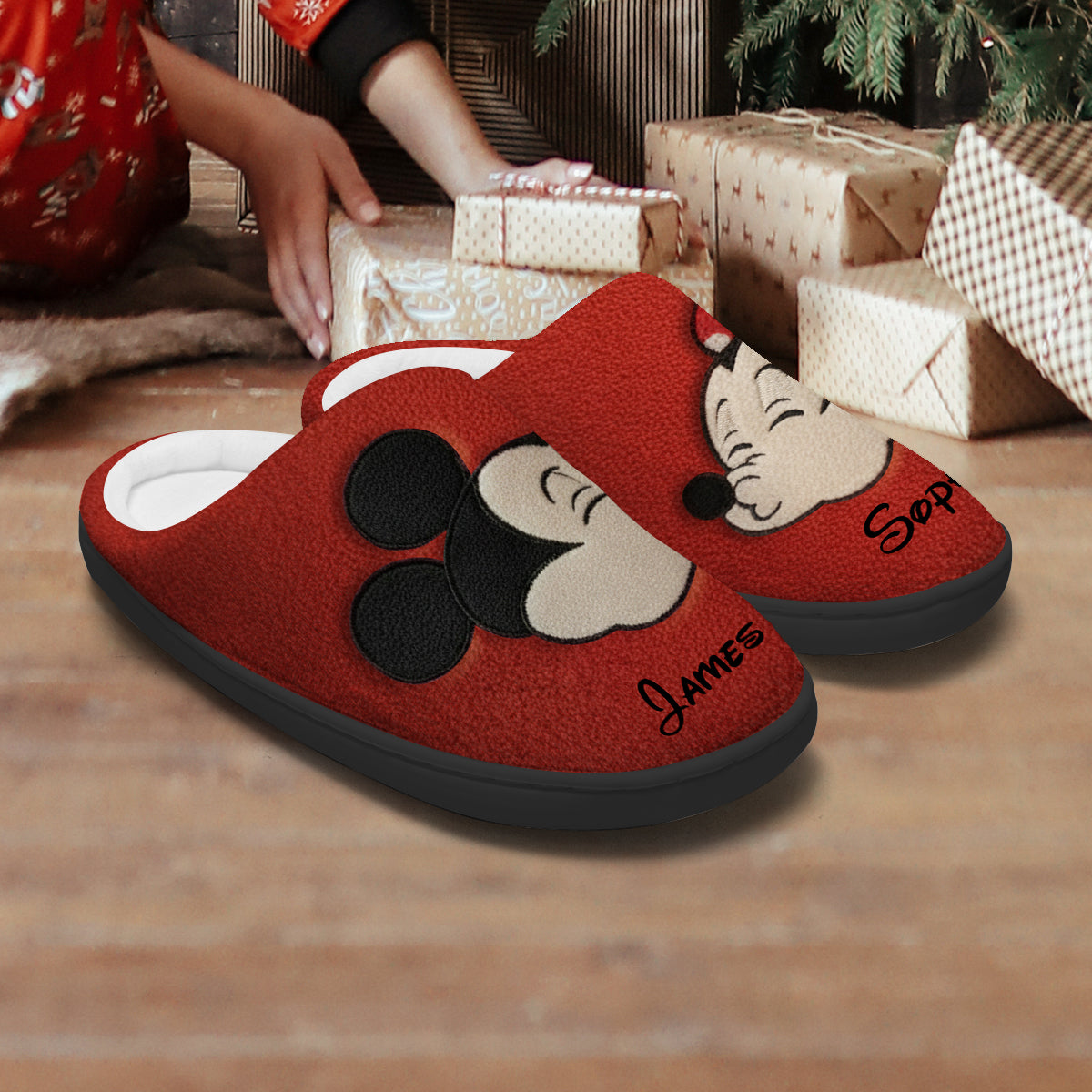 Personalized Cartoon Mouse Couple Christmas Slippers Gift Slippers GradoCreations