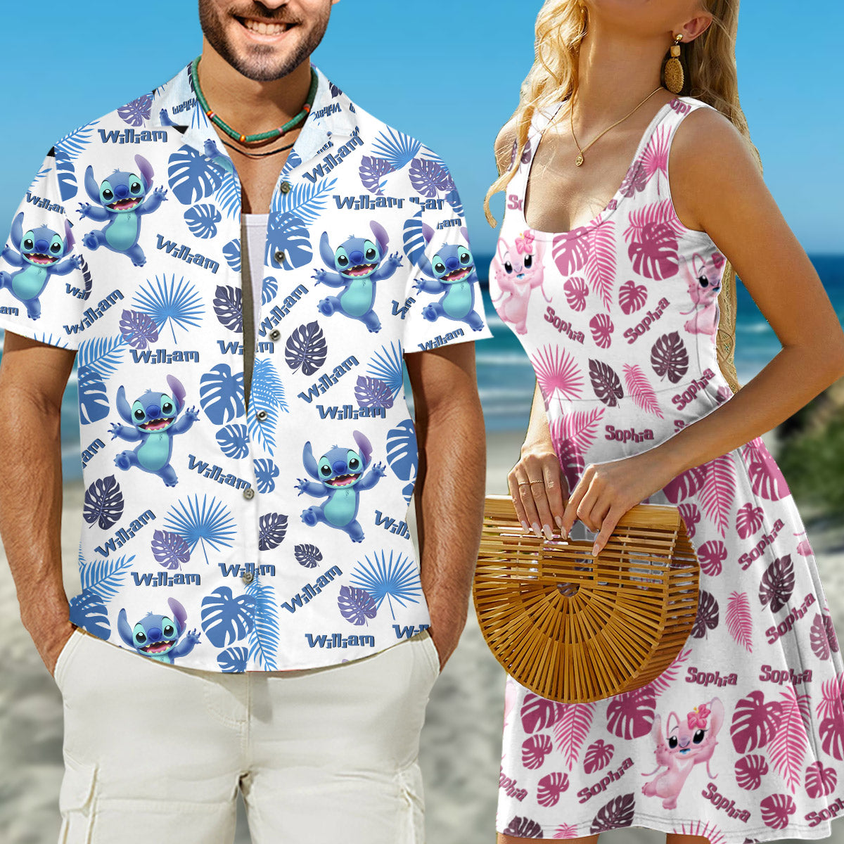 Personalized Hawaiian Shirt & Dress Set for Couples Gift Hawaiian Shirt & Sleeveless Dress GradoCreations