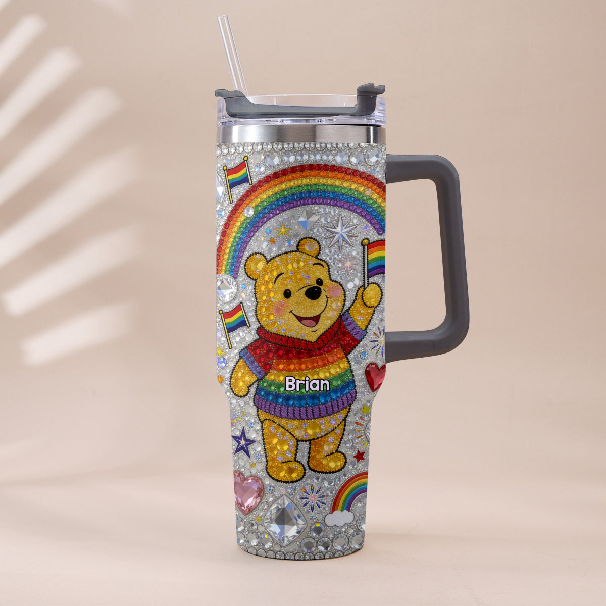 Personalized LGBT Support Tumbler with Plush Charm Gift for Pride Month Tumbler With Plush Charm GradoCreations
