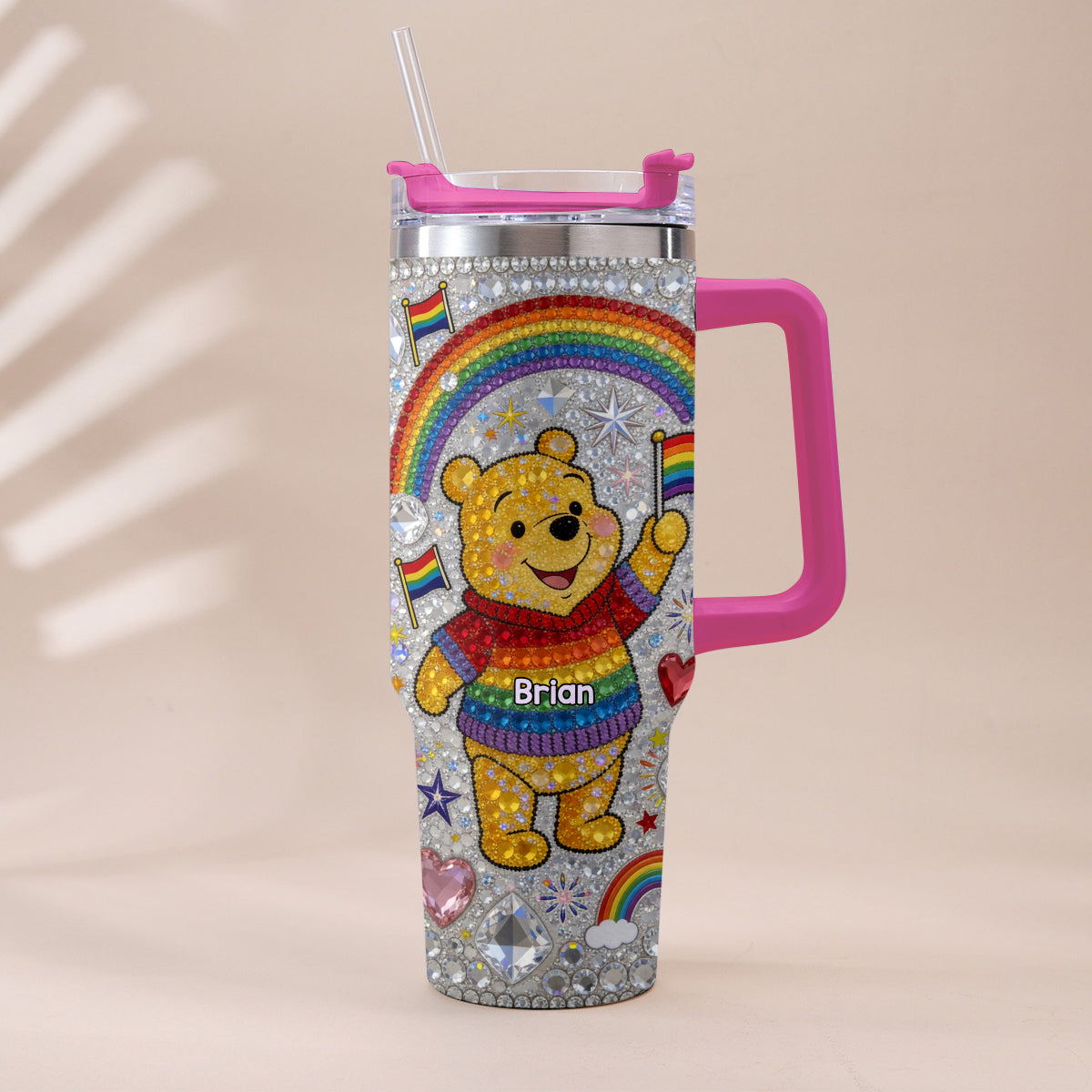 Personalized LGBT Support Tumbler with Plush Charm Gift for Pride Month Tumbler With Plush Charm GradoCreations