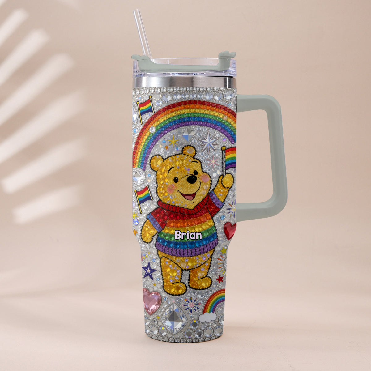 Personalized LGBT Support Tumbler with Plush Charm Gift for Pride Month Tumbler With Plush Charm GradoCreations