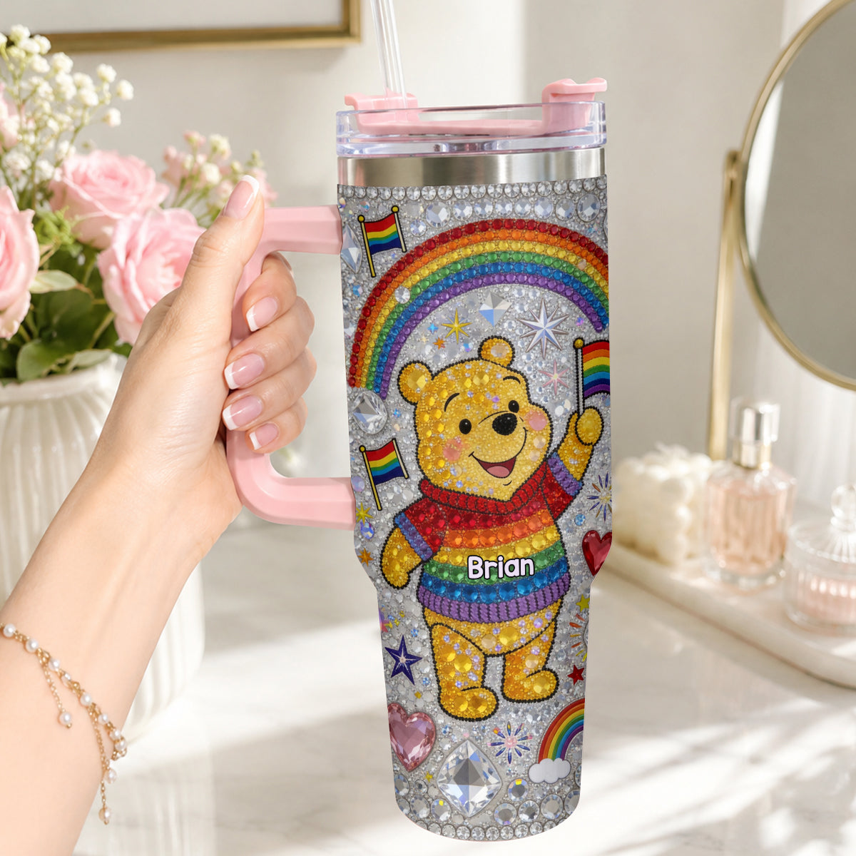 Personalized LGBT Support Tumbler with Plush Charm Gift for Pride Month Tumbler With Plush Charm GradoCreations