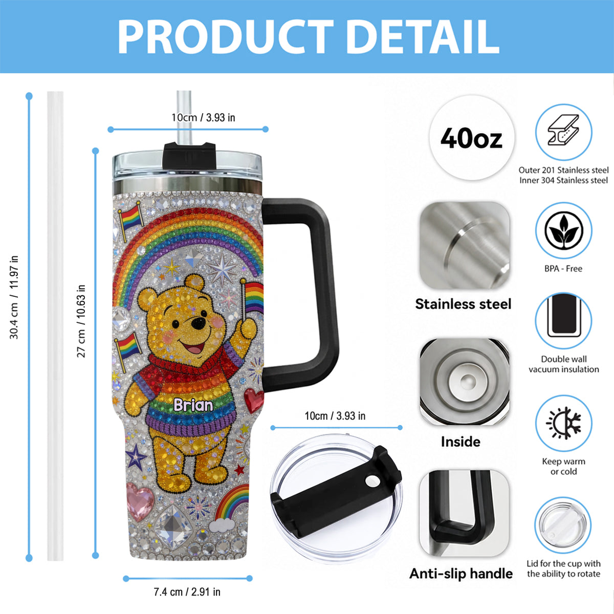 Personalized LGBT Support Tumbler with Plush Charm Gift for Pride Month Tumbler With Plush Charm GradoCreations