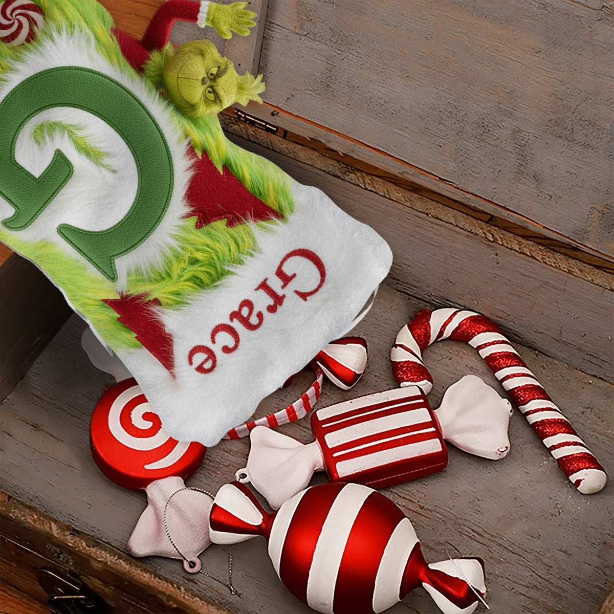 Personalized Grinch Christmas Stocking Custom Name Holiday Decor Shaped Christmas Stocking GradoCreations