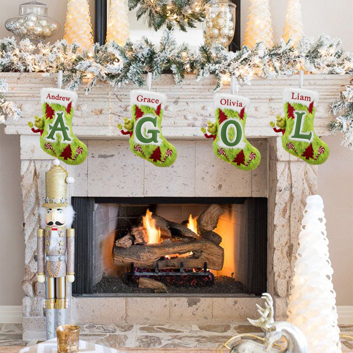 Personalized Grinch Christmas Stocking Custom Name Holiday Decor Shaped Christmas Stocking GradoCreations