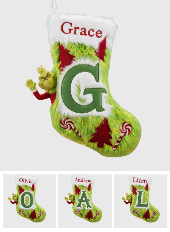 Personalized Grinch Christmas Stocking Custom Name Holiday Decor Shaped Christmas Stocking GradoCreations