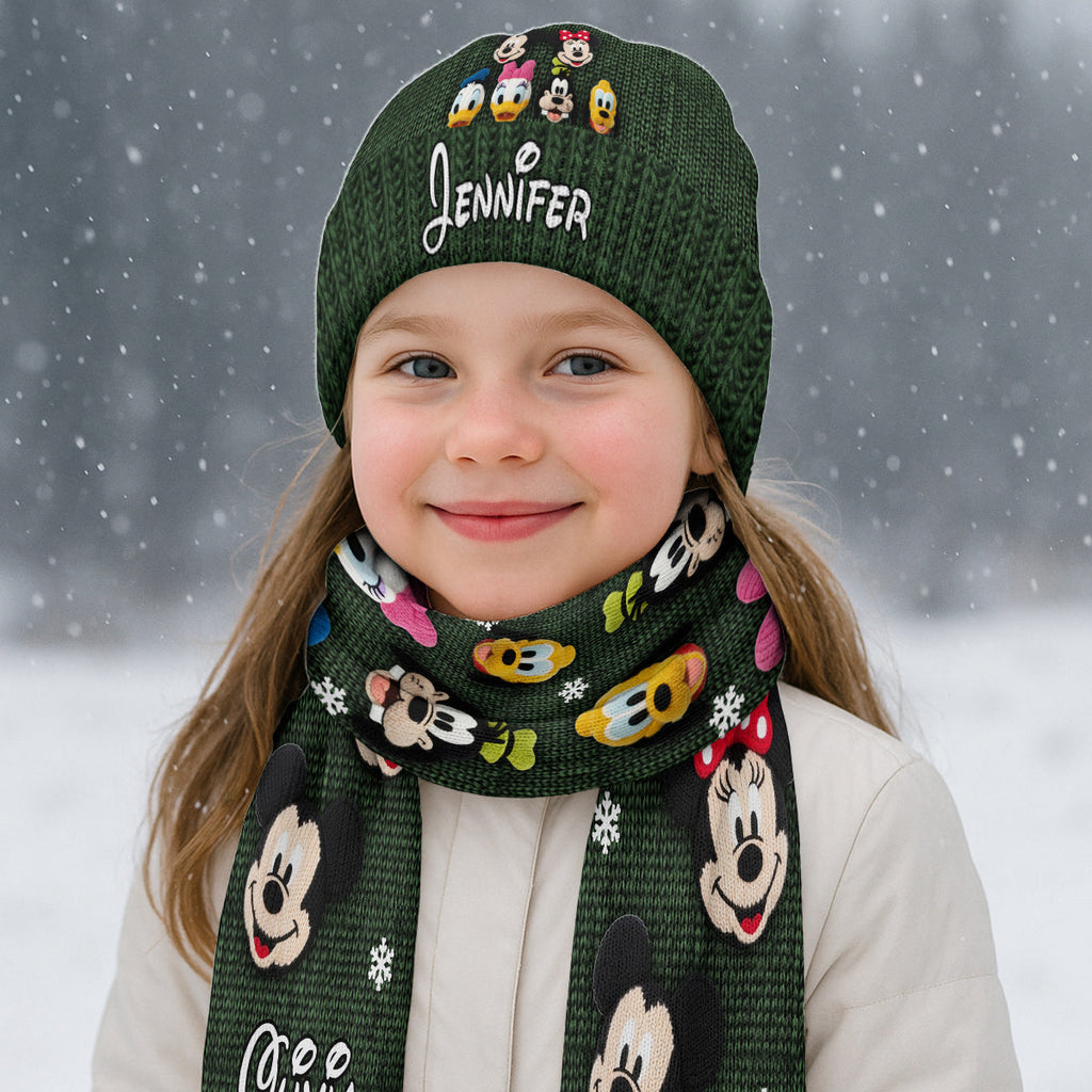 Personalized Mouse Beanie Hat Custom Name Gift for Kids Knitted Beanie Hat and Scarf Set GradoCreations