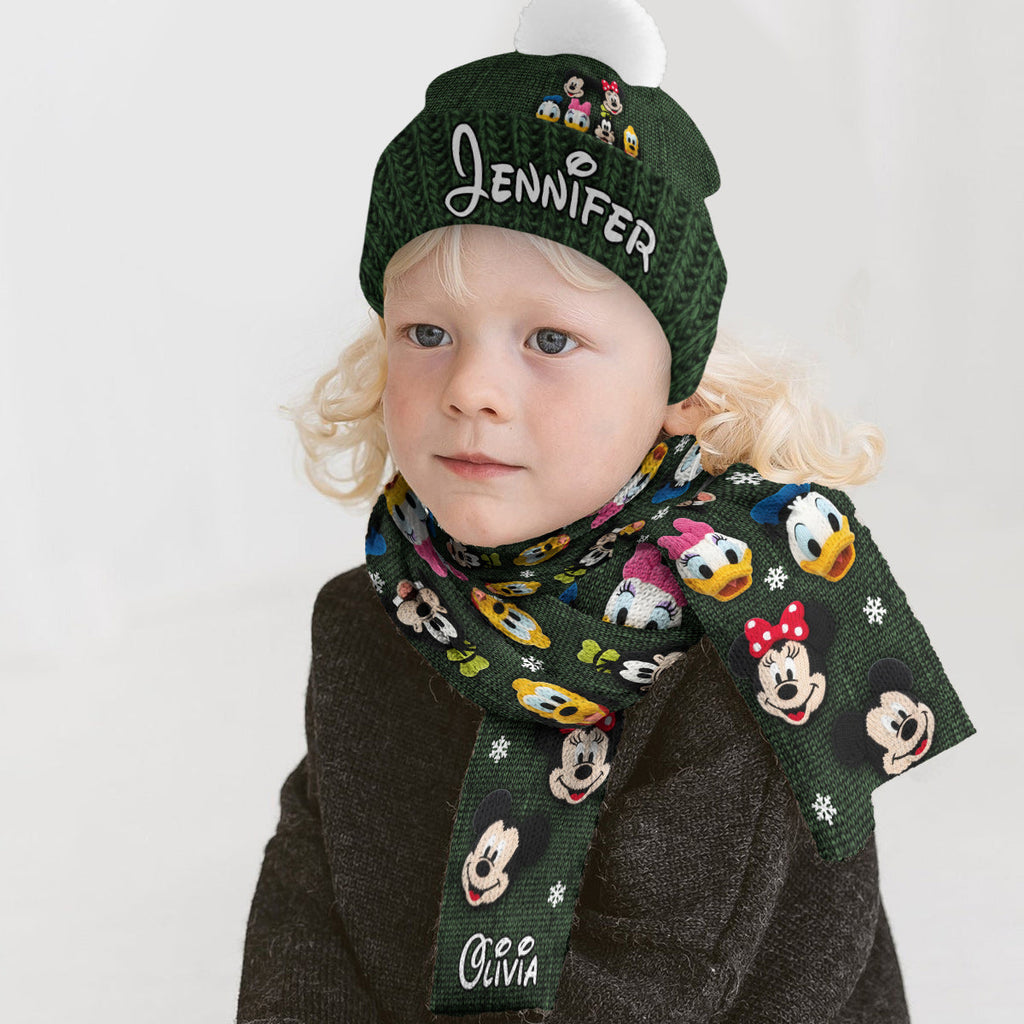 Personalized Mouse Beanie Hat Custom Name Gift for Kids Knitted Beanie Hat and Scarf Set GradoCreations