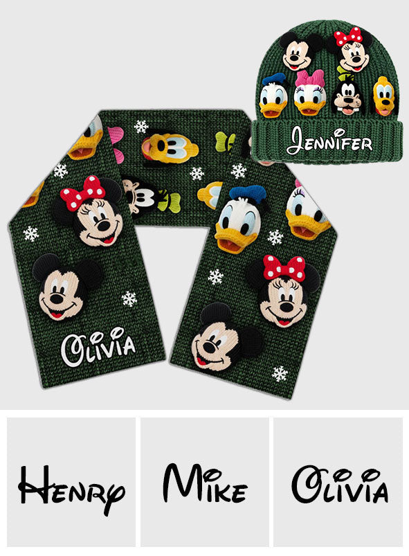 Personalized Mouse Beanie Hat Custom Name Gift for Kids Knitted Beanie Hat and Scarf Set GradoCreations