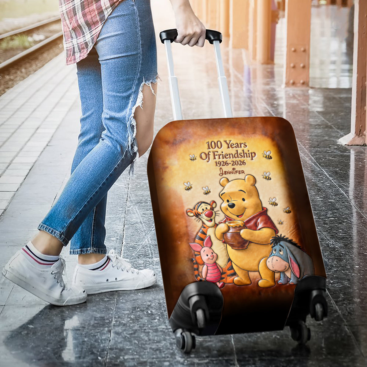 Personalized 100th Anniversary Bear Luggage Cover Gift Luggage Cover GradoCreations