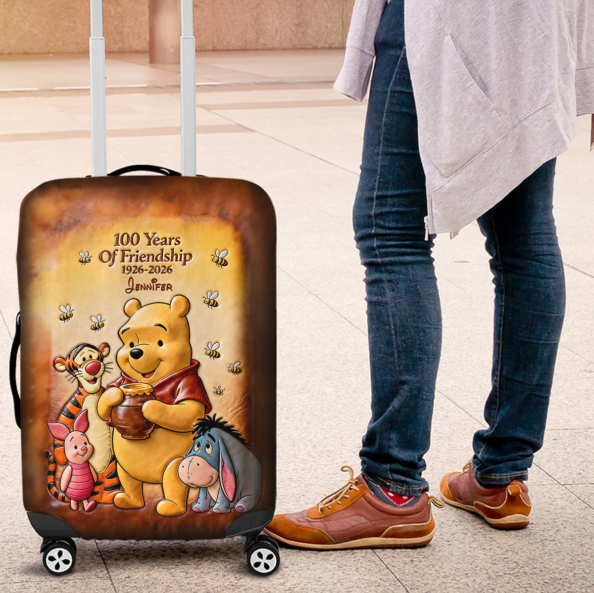Personalized 100th Anniversary Bear Luggage Cover Gift Luggage Cover GradoCreations