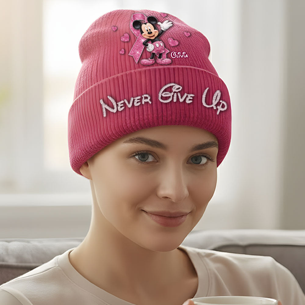 Personalized Breast Cancer Awareness Beanie Hat with Name Customization Beanie Hat GradoCreations