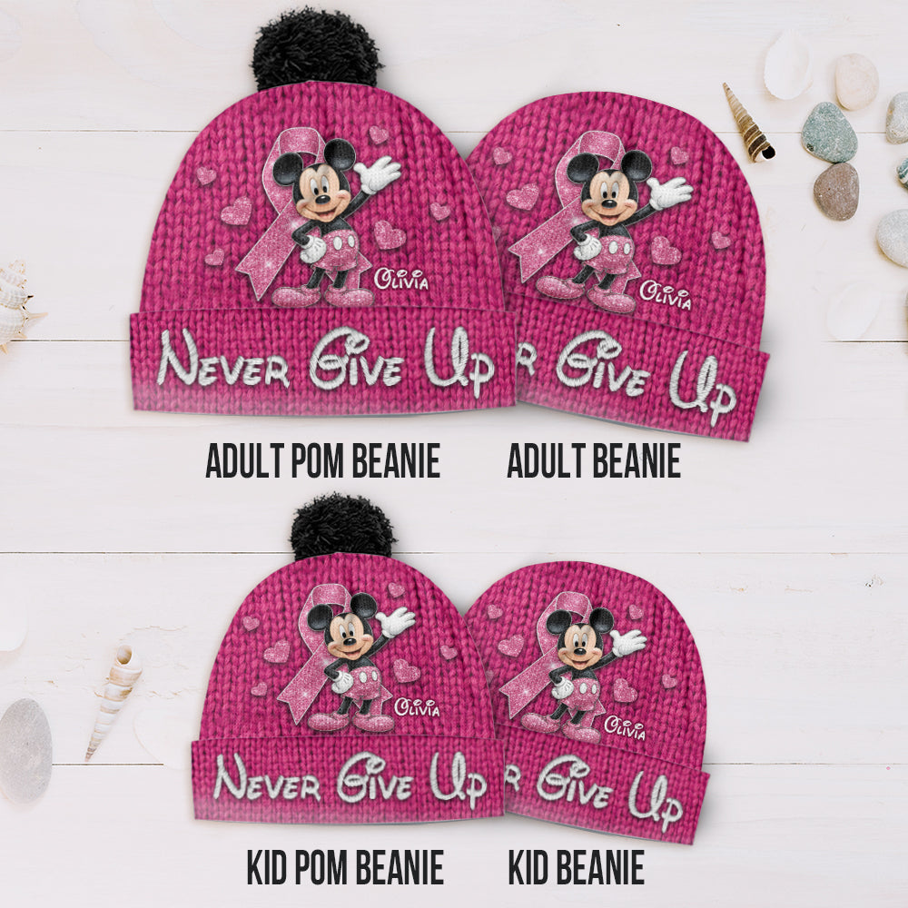 Personalized Breast Cancer Awareness Beanie Hat with Name Customization Beanie Hat GradoCreations