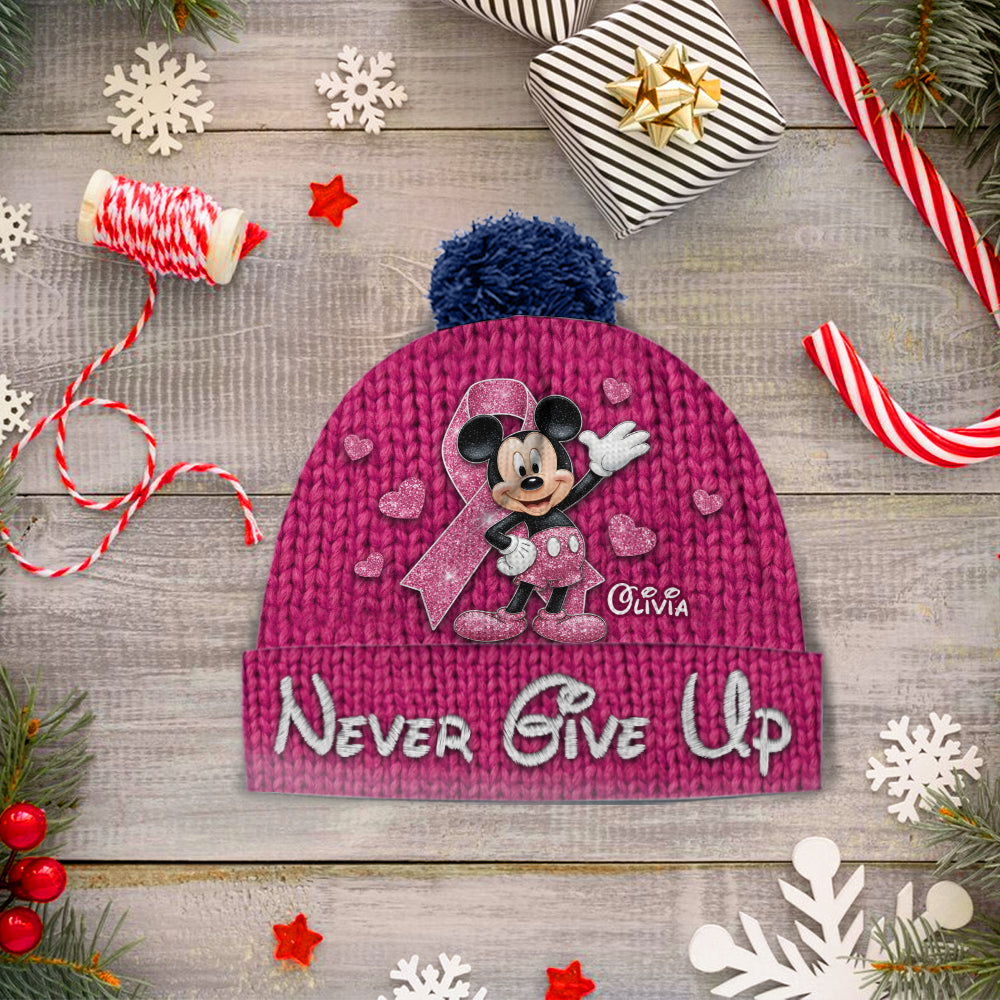 Personalized Breast Cancer Awareness Beanie Hat with Name Customization Beanie Hat GradoCreations