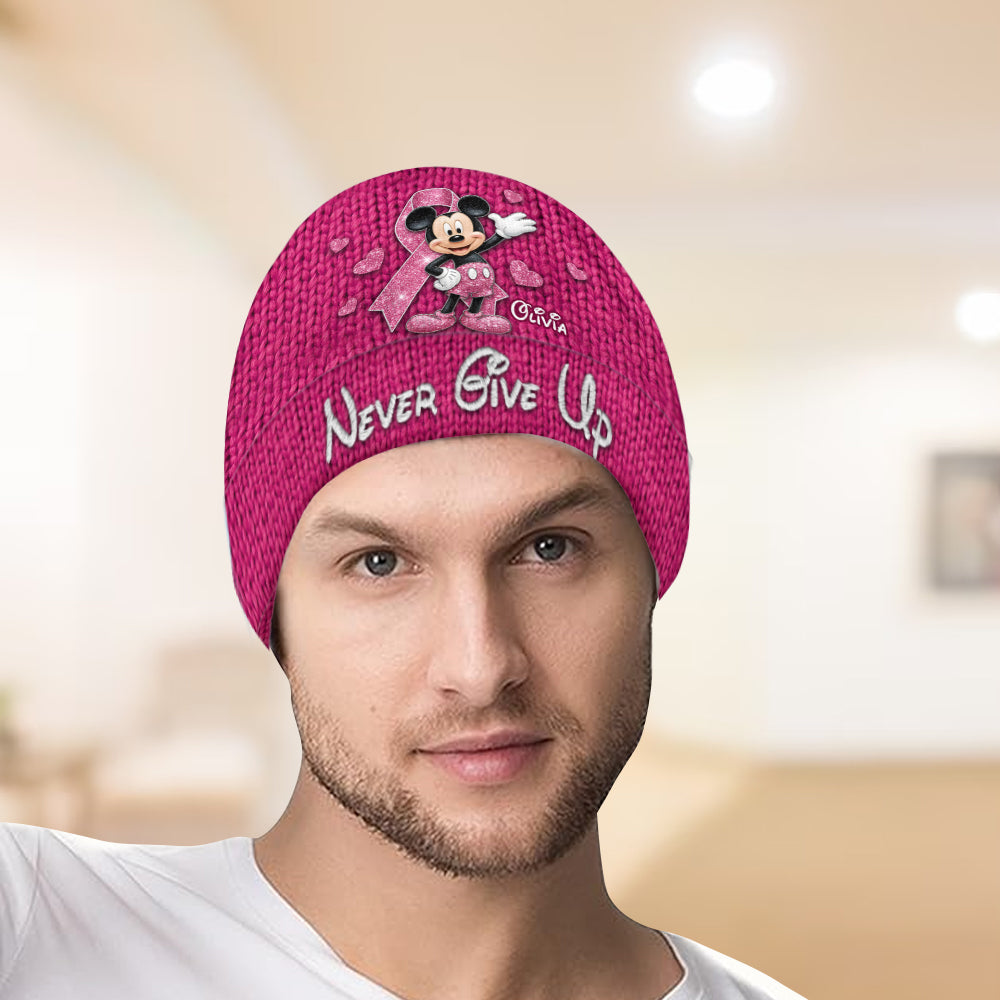 Personalized Breast Cancer Awareness Beanie Hat with Name Customization Beanie Hat GradoCreations