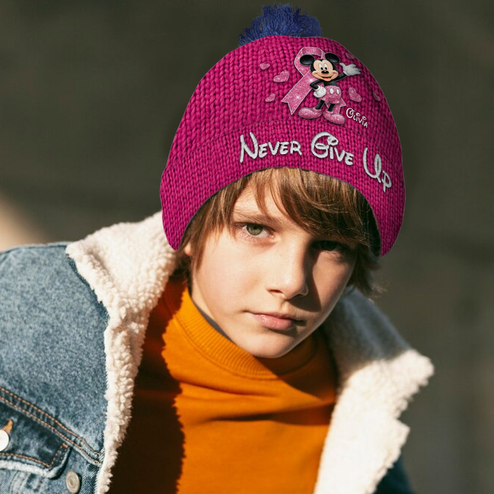 Personalized Breast Cancer Awareness Beanie Hat with Name Customization Beanie Hat GradoCreations