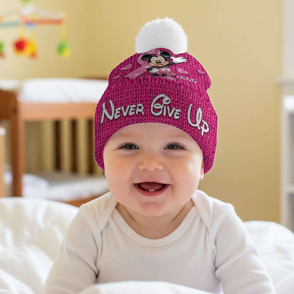 Personalized Breast Cancer Awareness Beanie Hat with Name Customization Beanie Hat GradoCreations
