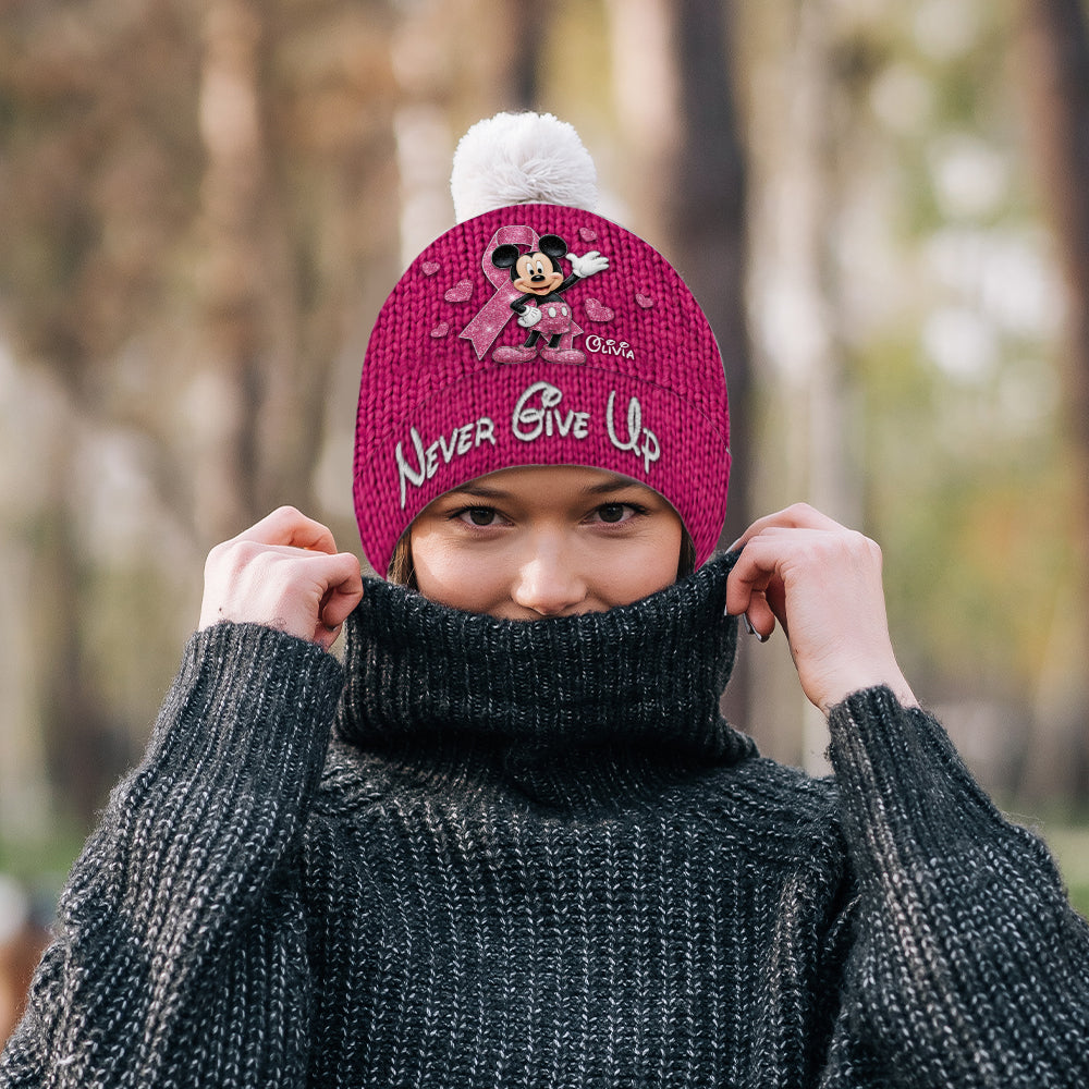 Personalized Breast Cancer Awareness Beanie Hat with Name Customization Beanie Hat GradoCreations