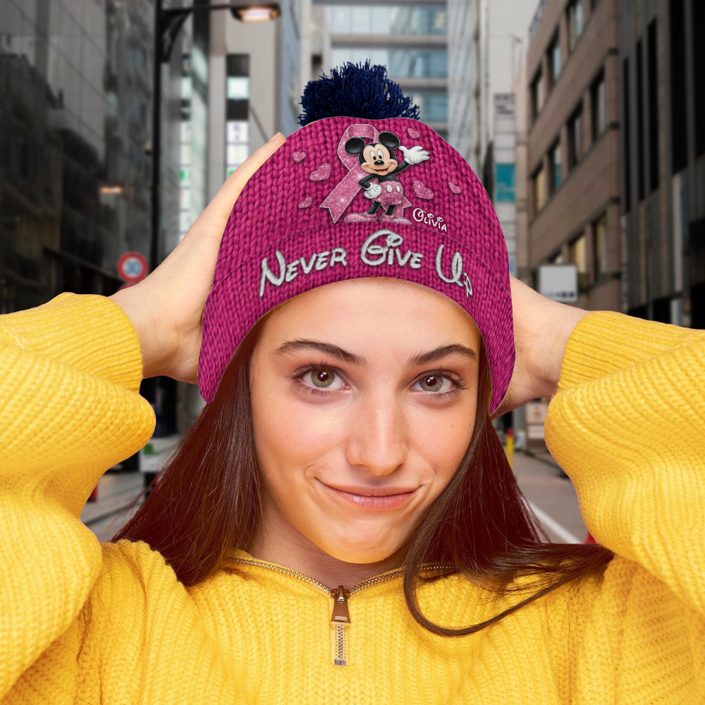 Personalized Breast Cancer Awareness Beanie Hat with Name Customization Beanie Hat GradoCreations
