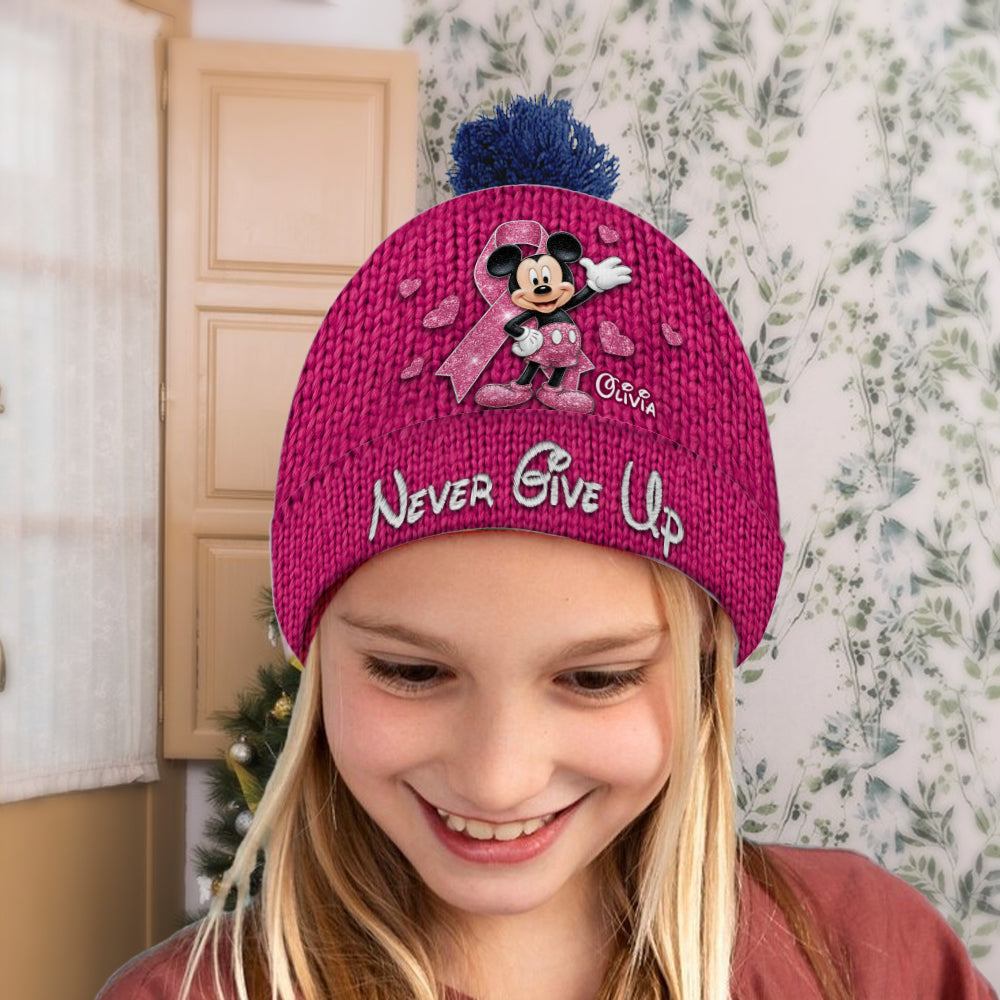 Personalized Breast Cancer Awareness Beanie Hat with Name Customization Beanie Hat GradoCreations