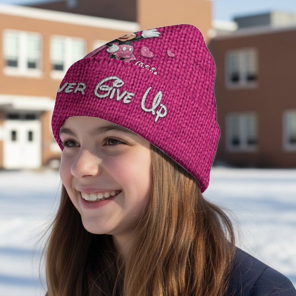 Personalized Breast Cancer Awareness Beanie Hat with Name Customization Beanie Hat GradoCreations