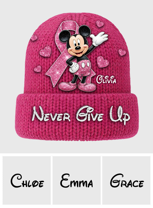 Personalized Breast Cancer Awareness Beanie Hat with Name Customization Beanie Hat GradoCreations