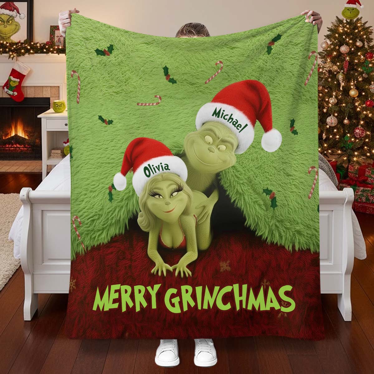 Personalized Grinchmas Blanket Custom Names Gift for Family Blanket GradoCreations