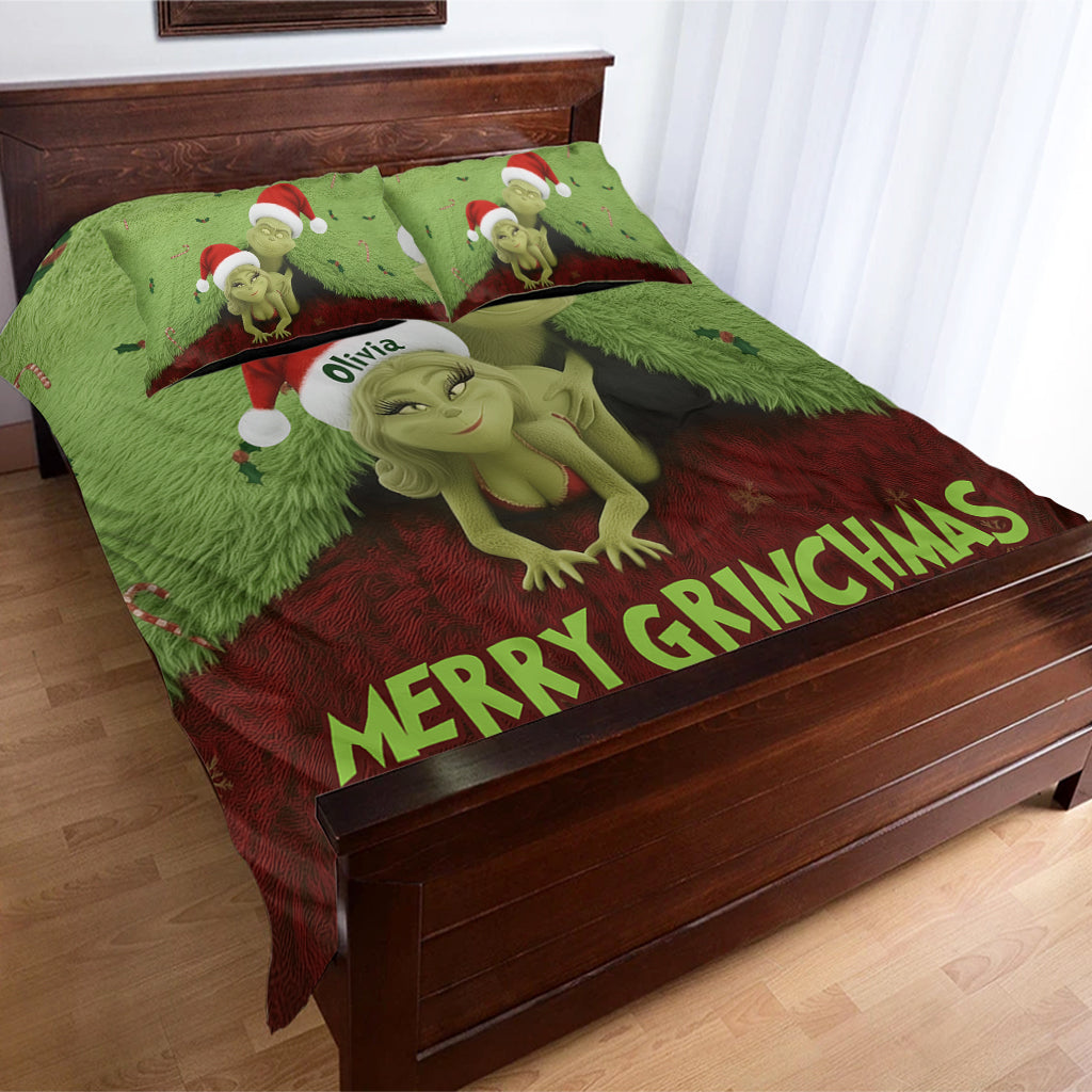 Personalized Grinch Christmas Bedding Set Custom Names Gift for Couples Bedding Set GradoCreations