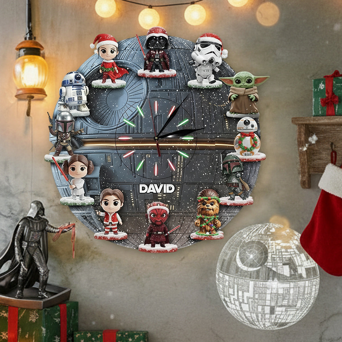 Personalized Star Wars LED Wall Clock Custom Name Gift for Christmas LED Light Wall Clock GradoCreations