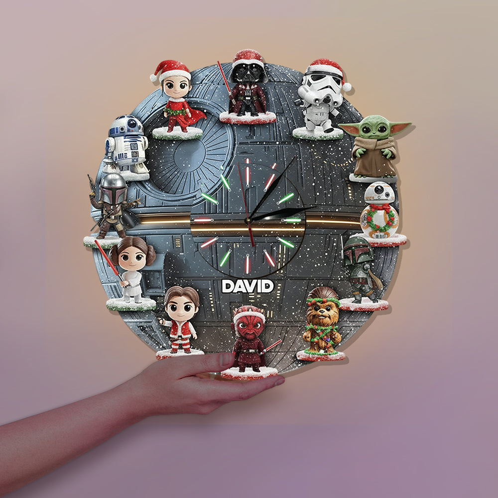 Personalized Star Wars LED Wall Clock Custom Name Gift for Christmas LED Light Wall Clock GradoCreations