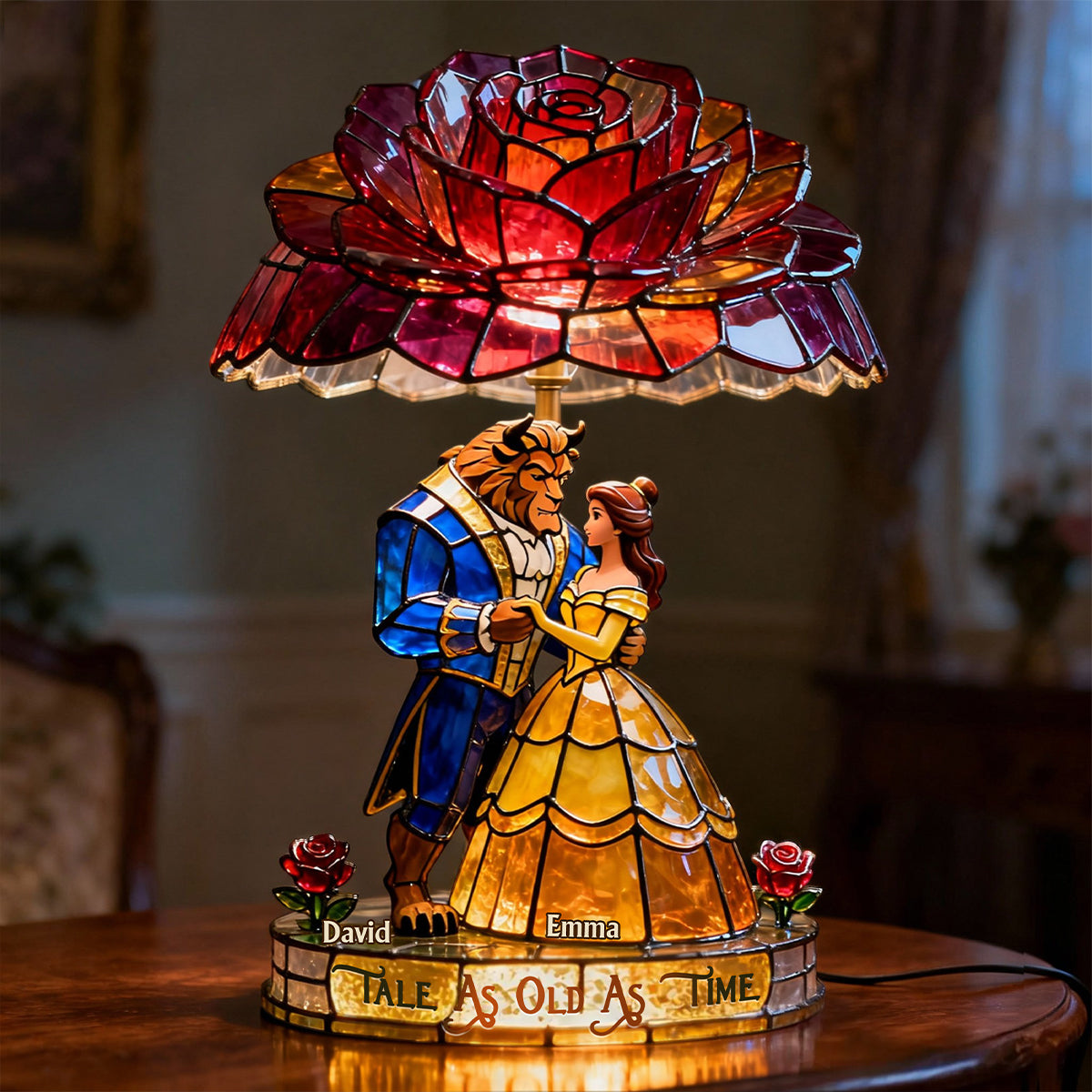 Personalized Beauty and the Beast Acrylic LED Night Light Gift for Couples Acrylic LED Night Light GradoCreations