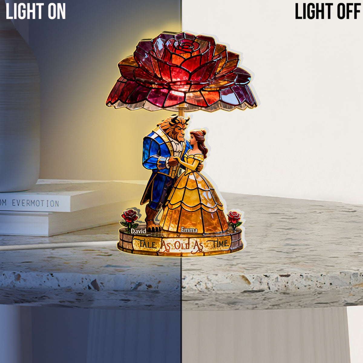 Personalized Beauty and the Beast Acrylic LED Night Light Gift for Couples Acrylic LED Night Light GradoCreations