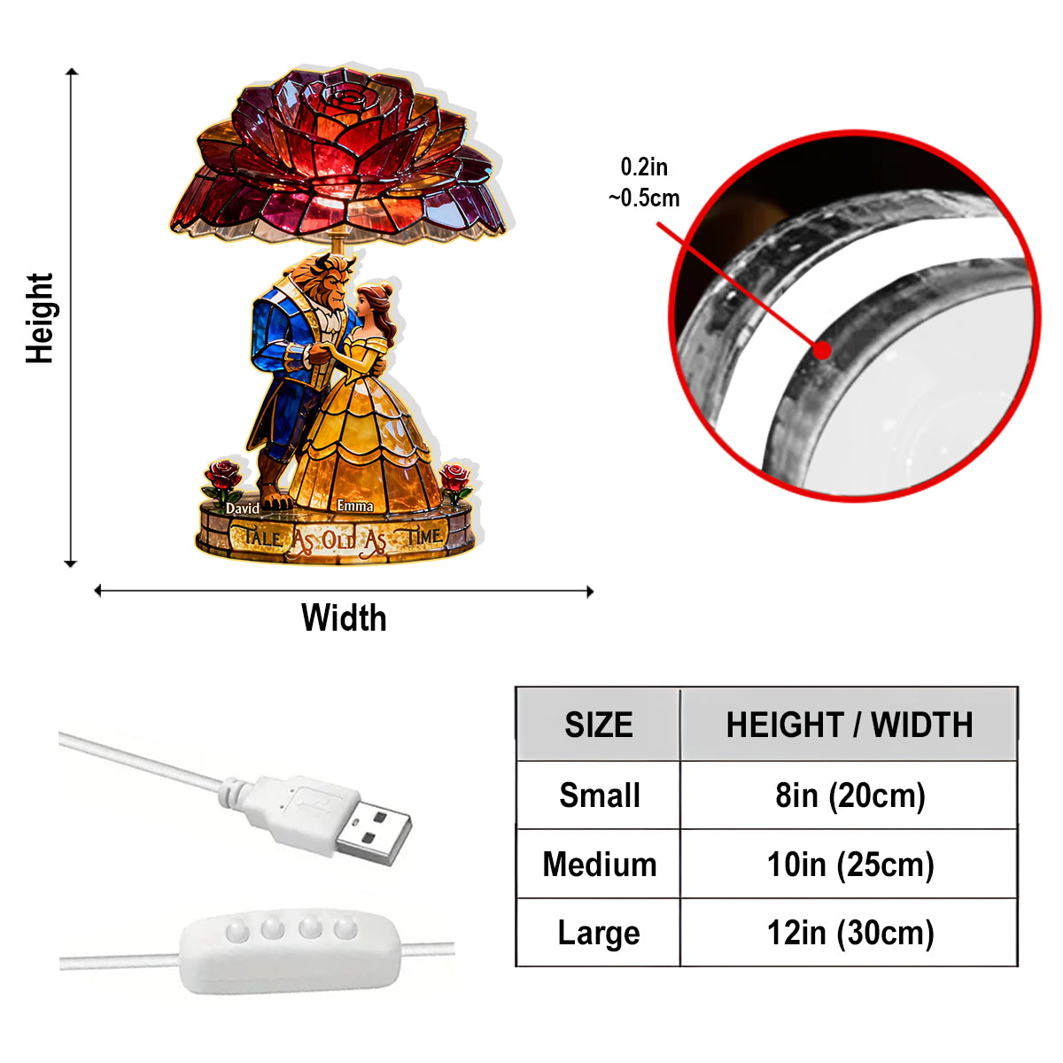 Personalized Beauty and the Beast Acrylic LED Night Light Gift for Couples Acrylic LED Night Light GradoCreations