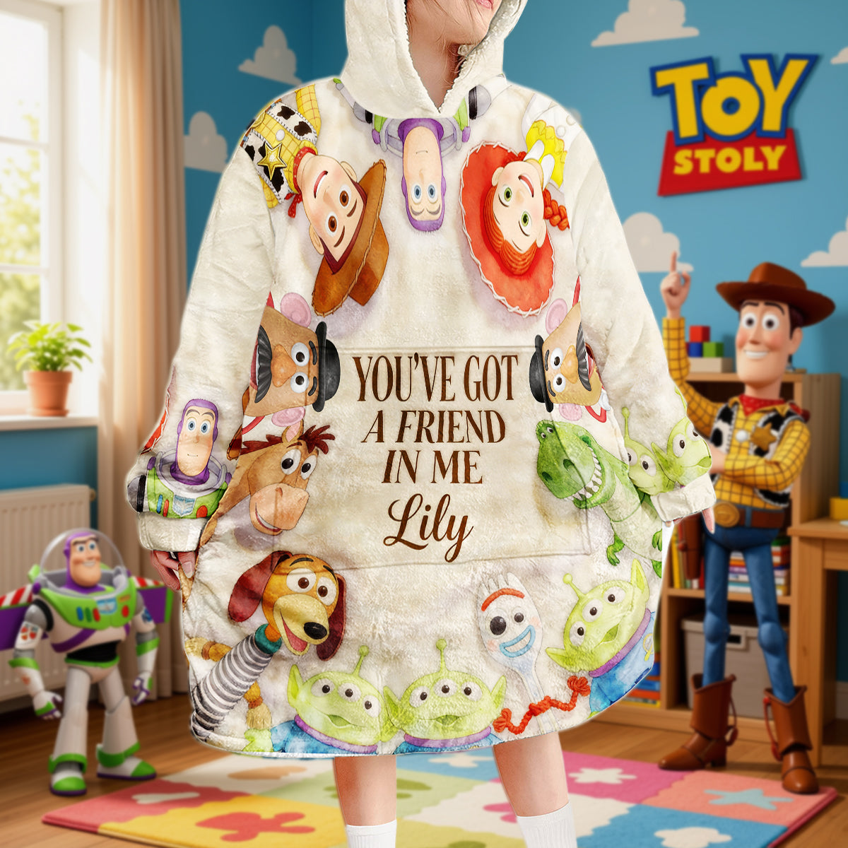 Personalized Kids Blanket Hoodie Toy Story Theme Gift for Children Blanket Hoodie GradoCreations
