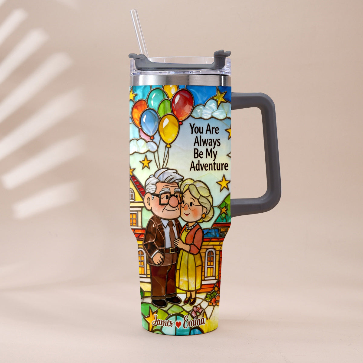 Personalized Couple Tumbler with Plush Charm - Adventure Gift Tumbler With Plush Charm GradoCreations